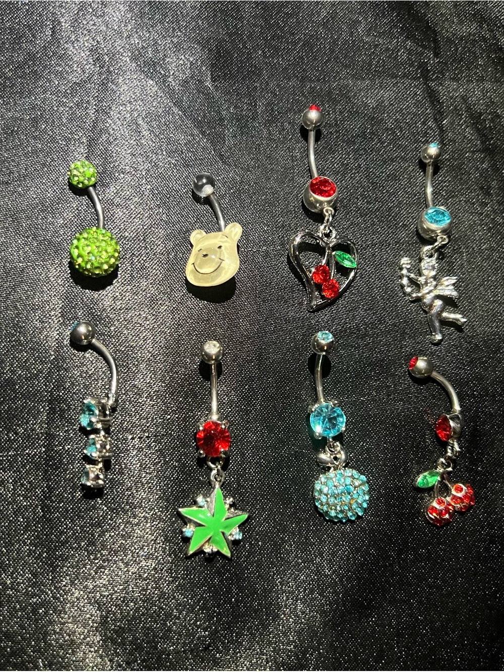 8 Pieces Green and Multicolor Crystal Belly Button Ring Set -